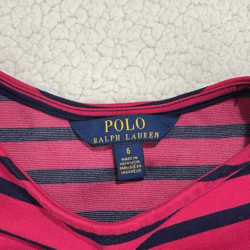 Polo‎ Ralph Lauren Striped Dress Girls Size 6 Pink Navy Fit & Flare Half Sleeve